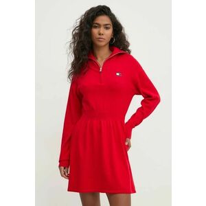 Tommy Jeans rochie din amestec de lână culoarea roșu, mini, evazați, DW0DW19480 imagine