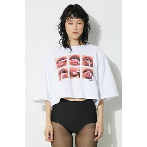 Fiorucci tricou din bumbac Mouth Print Cropped Padded T-Shirt femei, culoarea alb, U01FPTSH106CJ01WH01 imagine