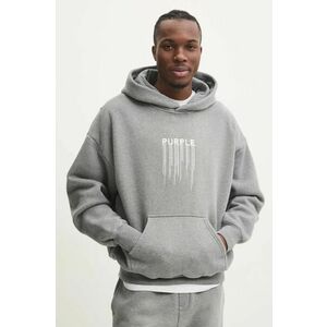 PURPLE BRAND hanorac de bumbac HWT FLEECE PO HOODY bărbați, culoarea gri, cu glugă, cu imprimeu, P401-HMHT125 imagine