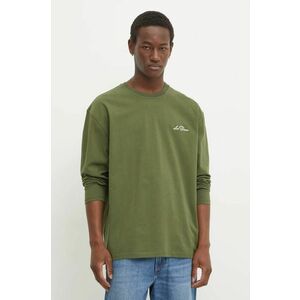 Les Deux longsleeve din bumbac culoarea verde, uni, LDM110038 imagine