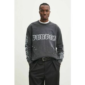 PURPLE BRAND longsleeve din bumbac TEXTURED JERSEY LS TEE culoarea gri, cu imprimeu, P204-JWGW125 imagine