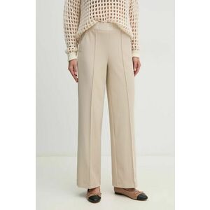 OUI pantaloni femei, culoarea bej, lat, high waist, 90598 imagine