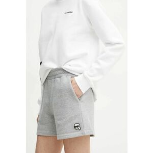 Karl Lagerfeld pantaloni scurți femei, culoarea gri, melanj, high waist, A1W10138 imagine