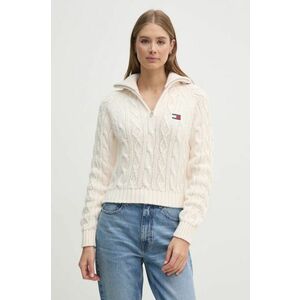 Tommy Jeans pulover din amestec de lână femei, culoarea bej, cu guler, DW0DW20269 imagine