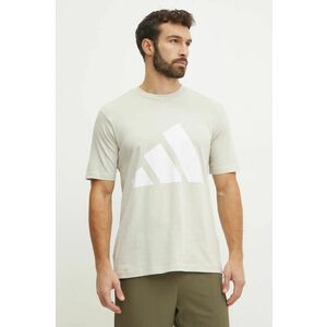 adidas tricou din bumbac Essentials bărbați, culoarea bej, cu imprimeu, JE8933 imagine