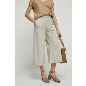 Medicine pantaloni din in femei, culoarea bej, fason culottes, high waist imagine