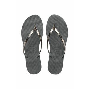 Havaianas slapi You Metallic femei, culoarea gri, cu toc plat imagine