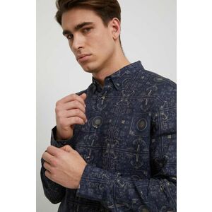 Medicine cămașă de in culoarea bleumarin, cu guler button-down, regular imagine