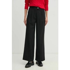 United Colors of Benetton pantaloni din lână culoarea negru, lat, high waist, 47UPDF07R imagine