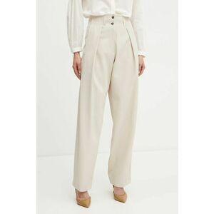 Weekend Max Mara pantaloni din lână culoarea bej, lat, high waist, 2425136013600 imagine