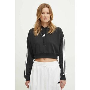 adidas bluza Essentials femei, culoarea negru, cu glugă, cu imprimeu, JE0017 imagine