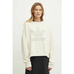 adidas Originals hanorac de bumbac SNAKE CREW femei, culoarea bej, cu imprimeu, JC8329 imagine