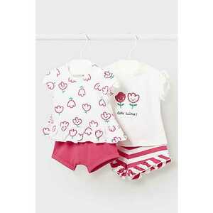 Set de tricou de bumbac si pantaloni scurti cu insertii cu volane - 2 costume imagine