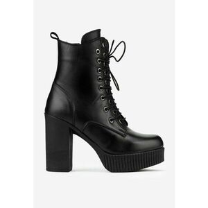 Botine dama negre din piele cu toc inalt imagine