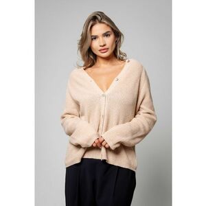 Pulover cu nasturi din mix de lana si casmir Beige 13994 imagine