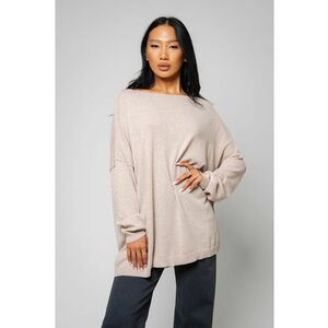 Pulover oversized din mix de lana si casmir Beige 13835 imagine