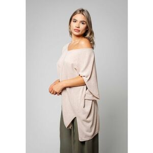 Bluza tricotata fara maneci oversized din mix de lana si casmir Beige 13836 imagine