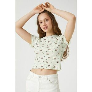 Tricou crop cu imprimeu floral imagine