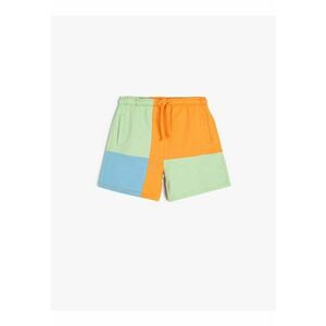 Pantaloni scurti de bumbac cu snur si model colorblock imagine