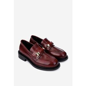 Mocasini dama burgundy din piele cu ornament auriu imagine