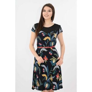 Rochie bleumarin cu print floral multicolor imagine