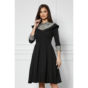 Rochie MBG neagra cu carouri gri la bust si maneci imagine