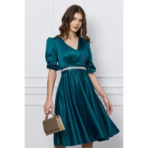 Rochie Ella Collection Aria verde petrol cu cordon in talie imagine