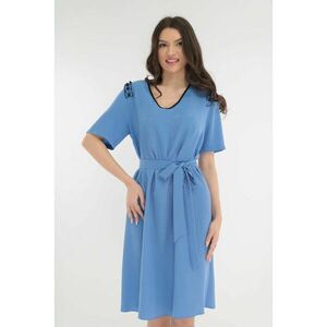 Rochie casual bleu cu volane si perle pe umeri imagine