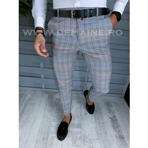 Pantaloni barbati eleganti regular fit gri in carouri B1561 B-7 imagine