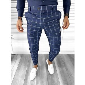 Pantaloni barbati casual regular fit bleumarin in carouri B7880 i1-3.2 imagine