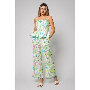 Set Top cu bretele si Pantalon lung White/Green 13272 imagine