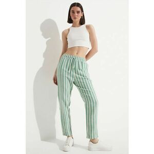 Pantaloni din bumbac cu model in dungi si snur de ajustare in talie imagine