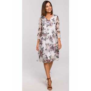 Rochie florala - Poliester - Alb/Gri imagine