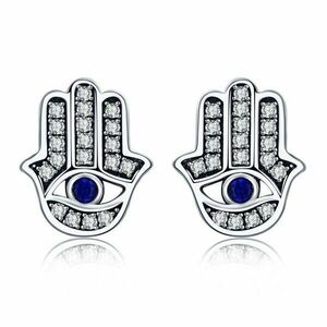 Cercei din argint Hamsa Blue Eye imagine