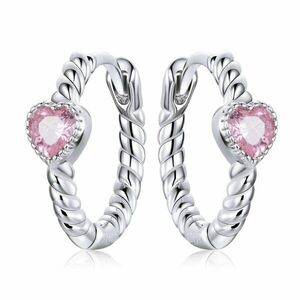 Cercei din argint Pink Heart Hoops imagine