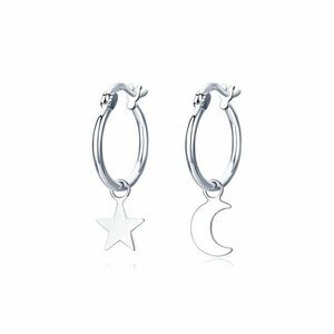 Cercei din argint Simple Moon & Star Hoops imagine