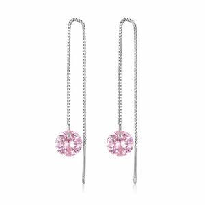 Cercei din argint Pink Crystal Long Chain imagine