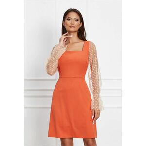 Rochie Moze orange cu maneci din tulle cu buline imagine