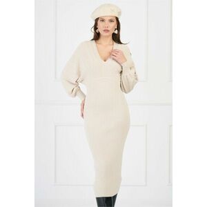 Rochie casual din tricot ivory cu maneci fluture imagine