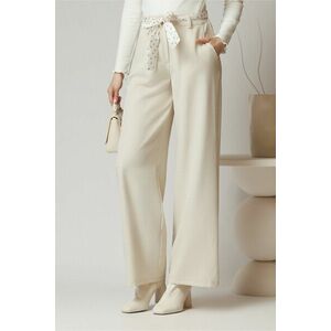 Pantaloni office din stofa ivory cu cordon in talie imagine