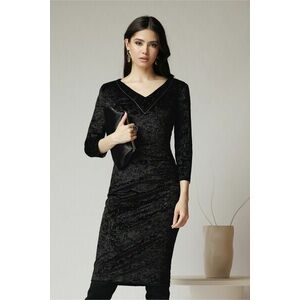 Rochie eleganta din catifea neagra cu imprimeu maro imagine