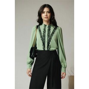 Camasa DY Fashion eleganta din voal verde cu dantela neagra imagine