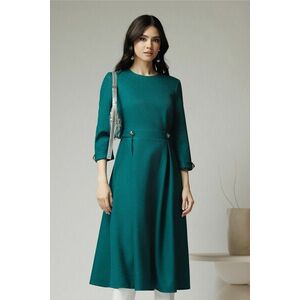 Rochie DY Fashion office din stofa verde cu nasturi in talie imagine