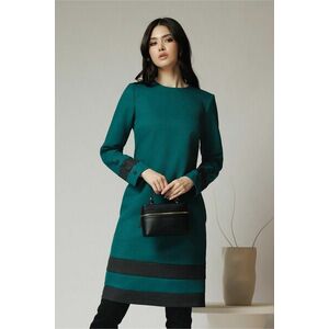 Rochie DY Fashion office din stofa verde cu benzi negre imagine