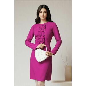 Rochie Moze office din stofa violet cu flori la bust imagine