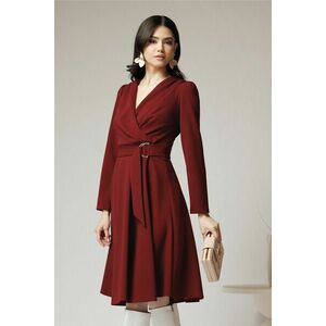 Rochie Moze office din crep bordo cu catarama in talie imagine