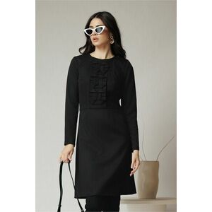 Rochie Moze office din stofa neagra cu flori la bust imagine