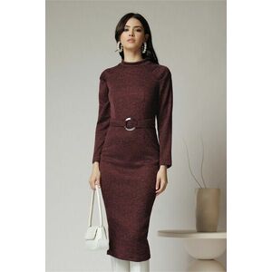 Rochie Moze office din jerse burgundy cu catarama in talie imagine