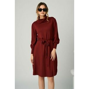 Rochie casual tricot bordo cu cordon in talie imagine