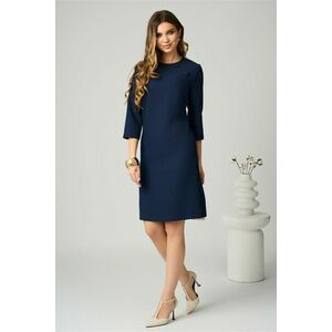 Rochie DY Fashion office din stofa bleumarin cu nasturi la umeri imagine